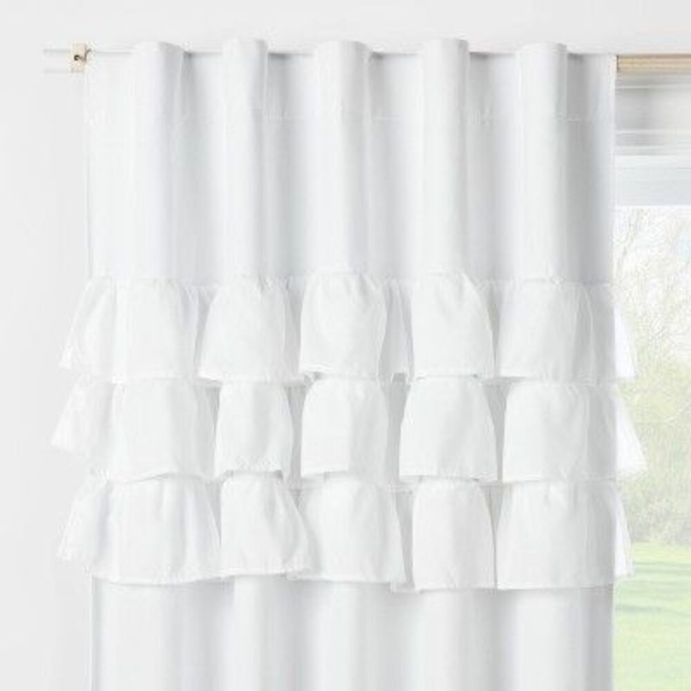 95" Ruffle Blackout Kids' Curtain Panel White - Pillowfort